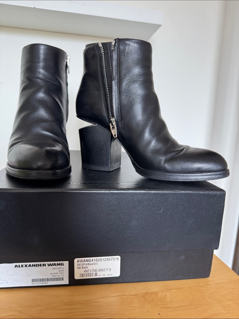 Alexander Wang Black Leather Chunky Heel Ankle Boots with Side Zip